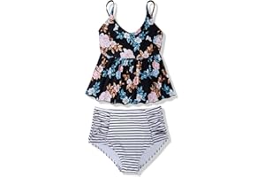 Tutorutor Kid Girls High Waisted Cute 2 Piece Peplum Halter Bikini Sets Ruffle Floral Print Teen Spaghetti Swimsuits