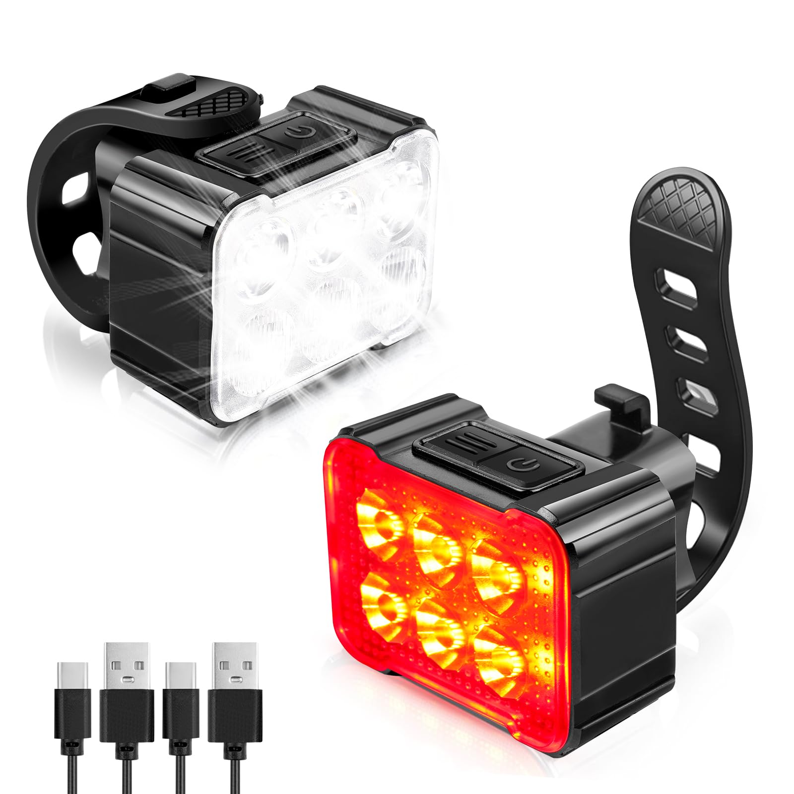 Ainiv Bike Lights Ultra Slim, Bike Lights Front and Back Rechargeable, 8+12 Lighting Modes Bike Light, USB Charging, IPX6 Waterproof Bicycle Lights Set for Night Riding/Camping/Backpack/Road Safety