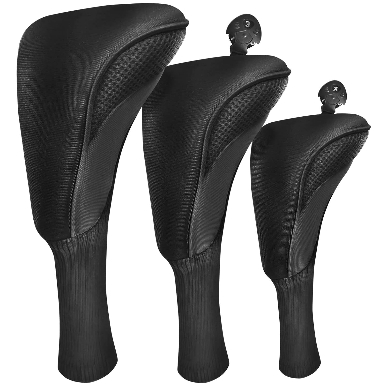 FINGER TEN Golf Club Head Covers for Woods Long Cover Driver Hybrid Fairway, Headcovers with Interchangeable No. Tag Novelty Durable Fit Woods Clubs (Dark-3 pack (1 Driver& 1 Fairway&1 Hybrid))