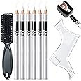 NewBang 8 Piece White Barber Pencil Set - Edge Hairline Razor Trace Pencils for Beard Guide and Shaping with Built-in Sharpener, Brush and Ruler