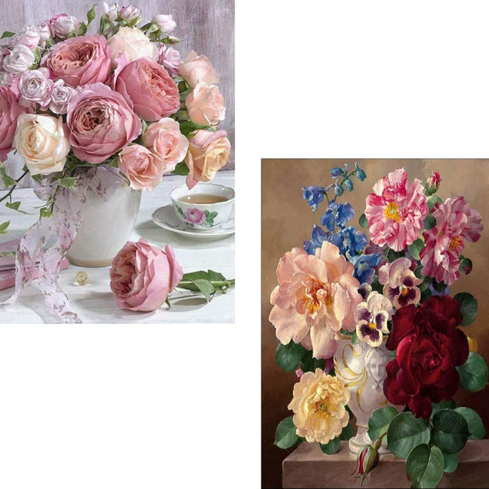 5D Diamond Painting by Number Kits, 2 Pcs Full Drill Crystal Rhinestone Embroidery Pictures Arts Craft for Home Wall Decoration Flower 11.8×15.7Inches