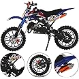 cadciehe 50cc 2-Stroke Kids Dirt Bike, Pocket Gas Motorbike, Off Road Gas Power Mini Pocket Motorcycle with Front Rear Disc Brakes, Mini Dirt Scooter Bike Pocket, Racing Max Speed 40km/H (Blue1)
