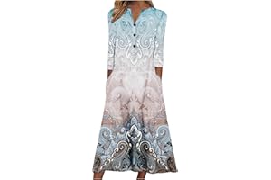 ZUNFEO Women T Shirt Dress Casual V Neck Floral Print Maxi Dresses Button Down Flowy Boho Beach Sundress Vacation Wear