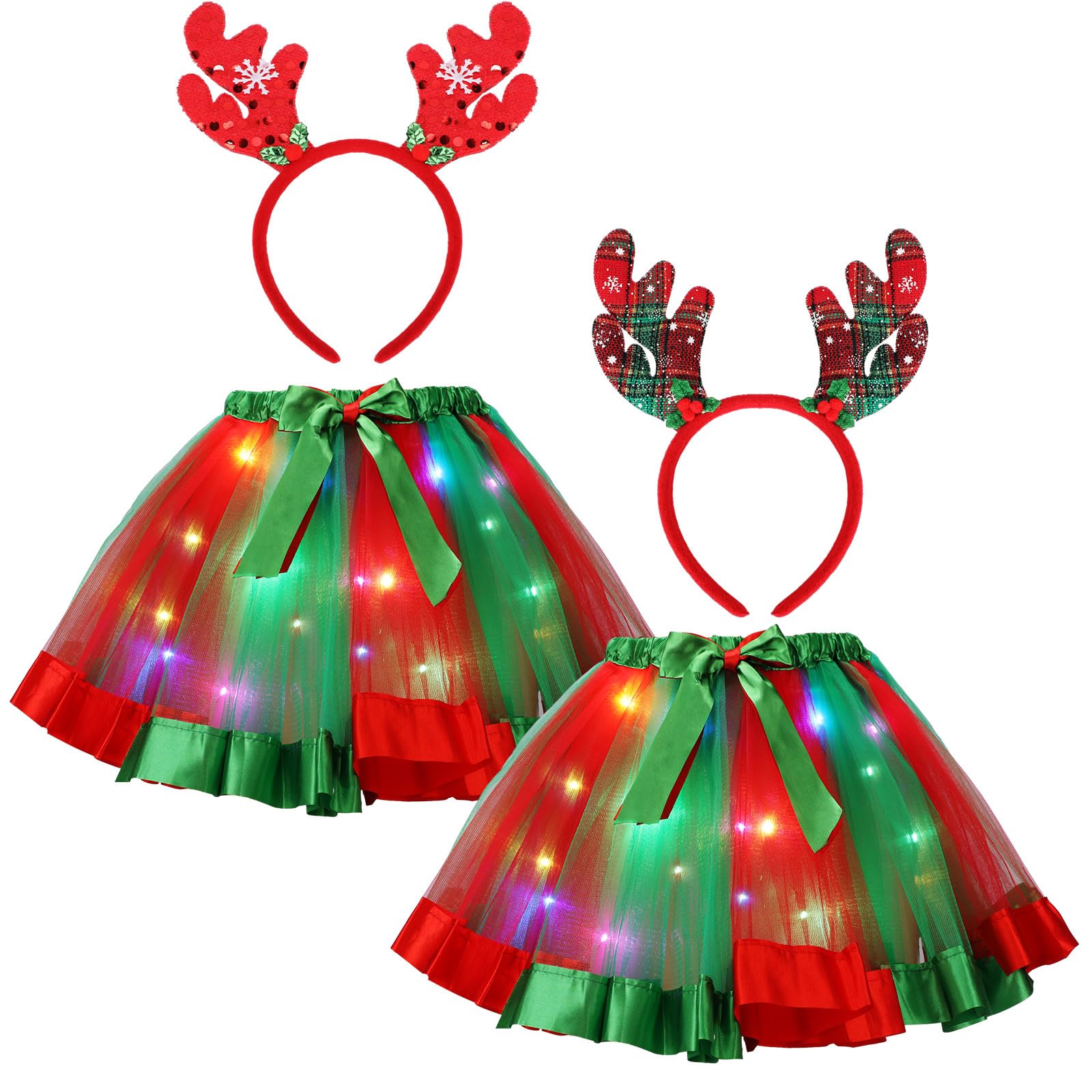 Photo 1 of Hotop 4 Pcs Christmas Light up Tutu for Girls with Headbands Red and Green Color Ballet Dance Skirts Party Set Costume Gifts (Deer Antler)
