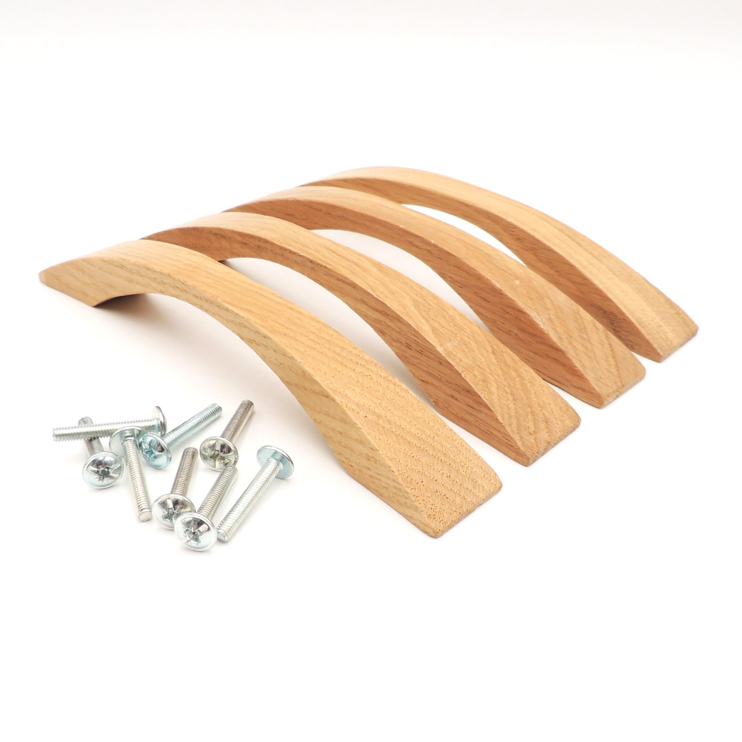 JOWE 4 Wooden Handles in Oak | Wood Kitchen Door Handles in Oak Made in Austria | Varnished Oak, Screw Center Distance 128 mm