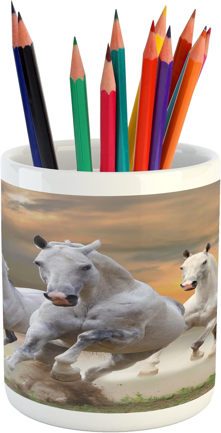 Ambesonne Horses Pencil Pen Holder, Stallion Horses