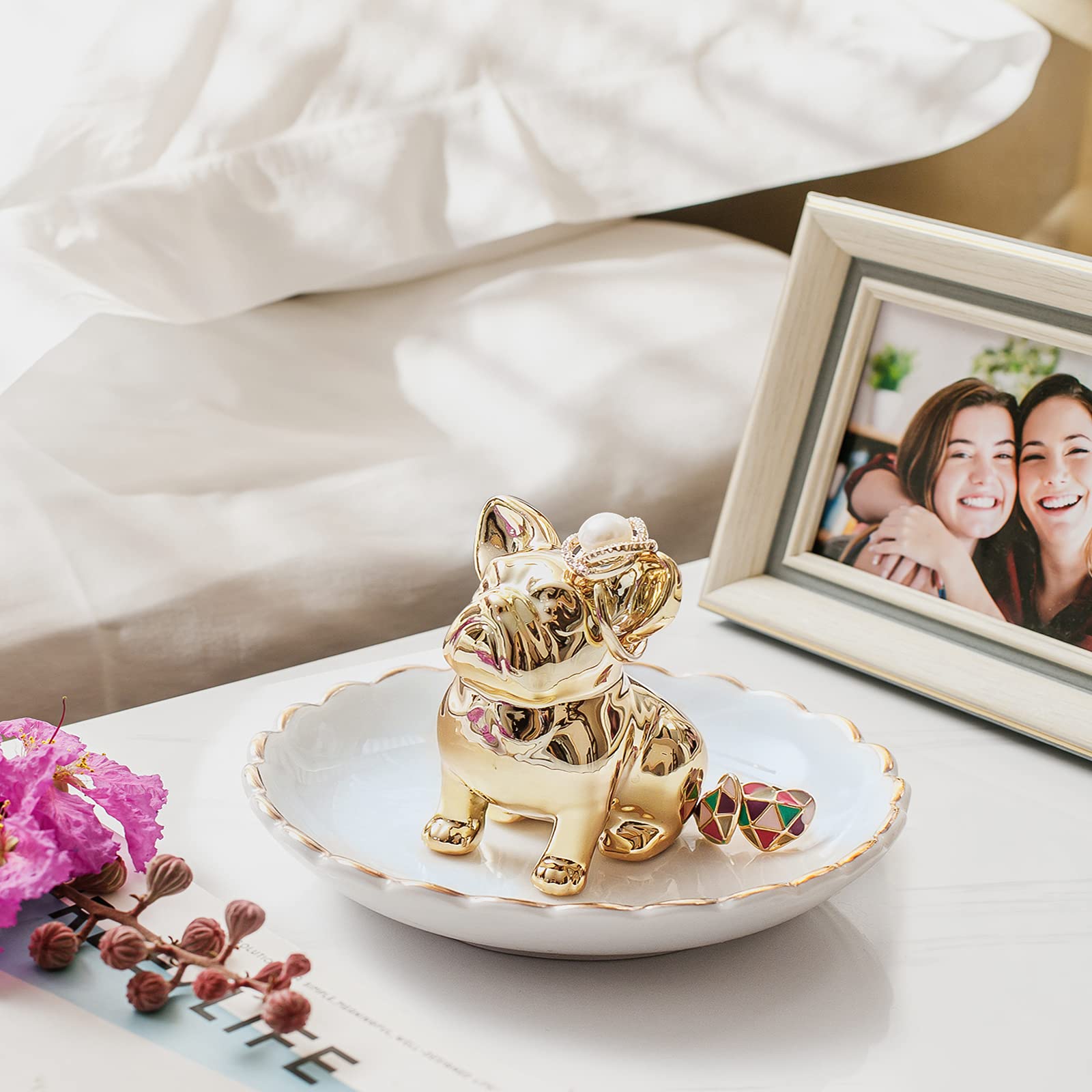 PUDDING CABIN Bulldog Ring Holder Dish, Gifts for Mom Christmas, Birthday Gift for Women Friend Girls Aunt Mothers Day Bridesmaid Wedding Engagement Xmas Gifts, Dog Mom Gifts for Women