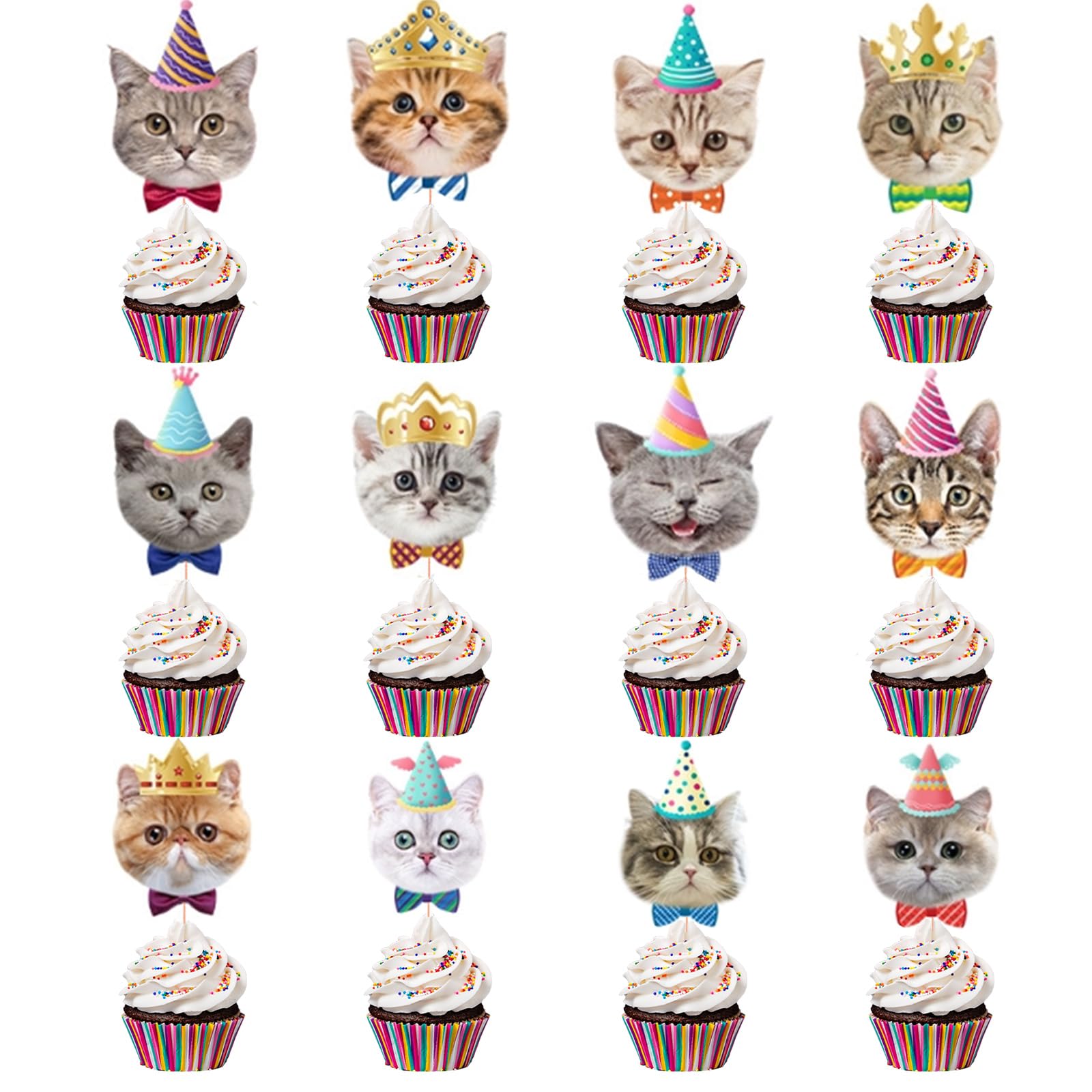 Photo 1 of 24PCS Cake Toppers Cat Pet Birthday Cupcake Topper Cat Face Kitten Themed Party Cake Decorations Baby Shower Party Supplies