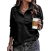 SHEWIN Women's Casual Long Sleeve Stand Neck Sweatshirt Lightweight Button Drawstring Pullover Tops
