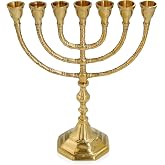 Salomon's Menora Authentic Brass Menorah - 7-Branch Candle Holder from Jerusalem, Israel - Antique Design for Spiritual, Religious &amp; Home Decor