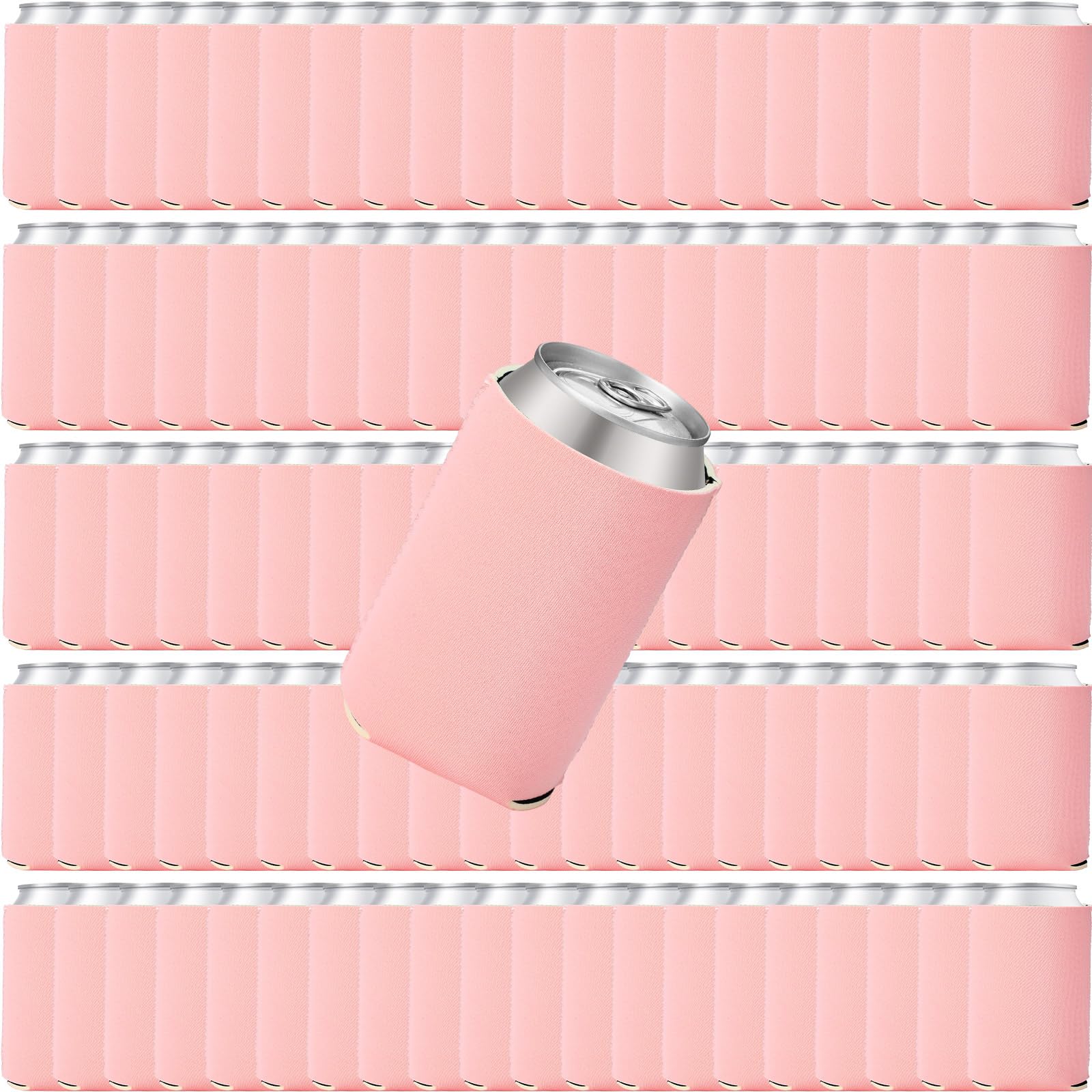 Photo 1 of 100 Pack Blank Beer Can Cooler Sleeves Soft Insulated Reusable Drink Cooler Bulk Collapsible Sublimation Can Cooler Sleeves for Wedding Party Supplies (Simple Style, Pink)