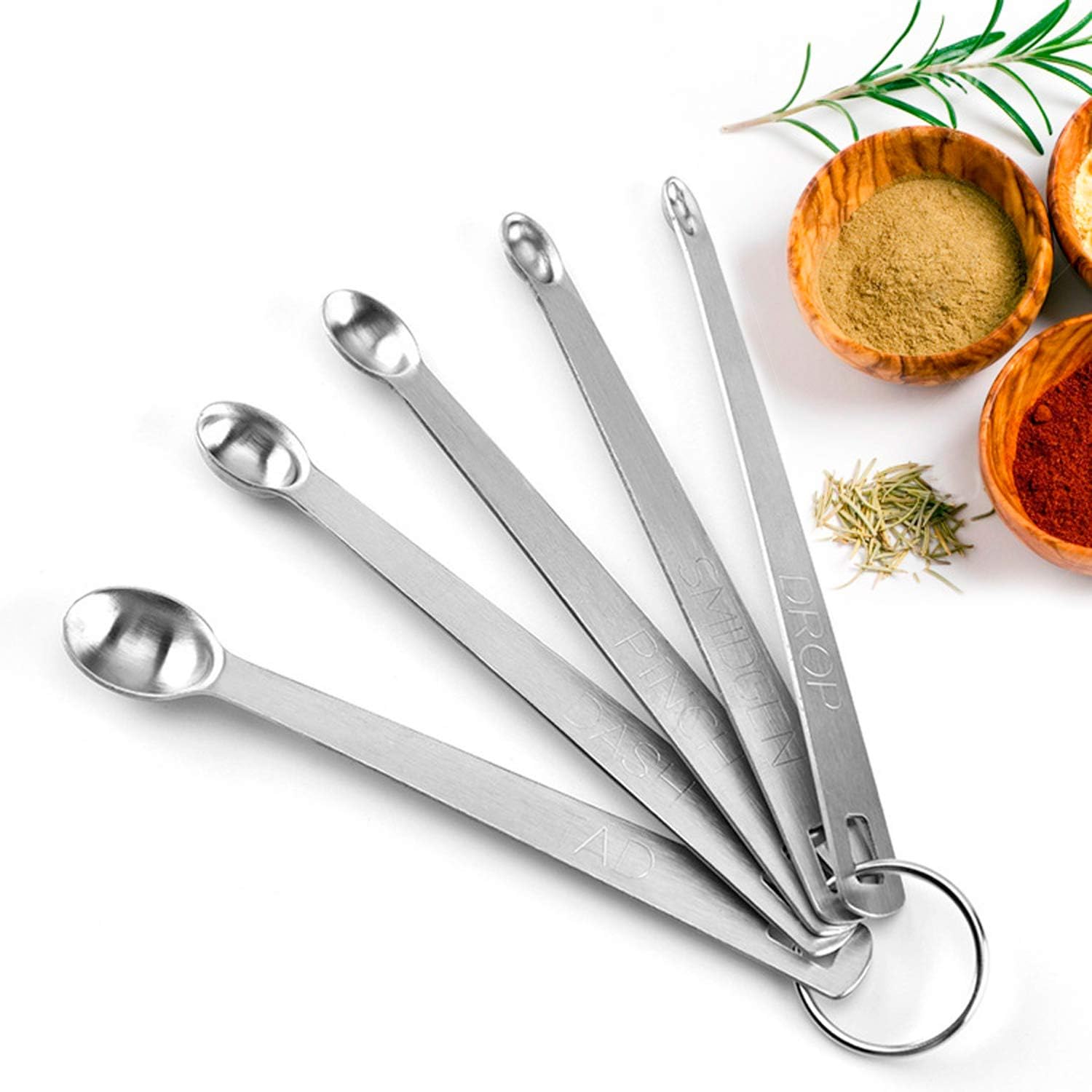 Measuring Spoons Set - 5 Mini Stainless Steel Measuring Spoons for for Dry or Liquid Ingredients - Perfect Fits in Spice Jar - Kitchen Baking & Coocking Tools Set With Hold Ring: Kitchen & Dining