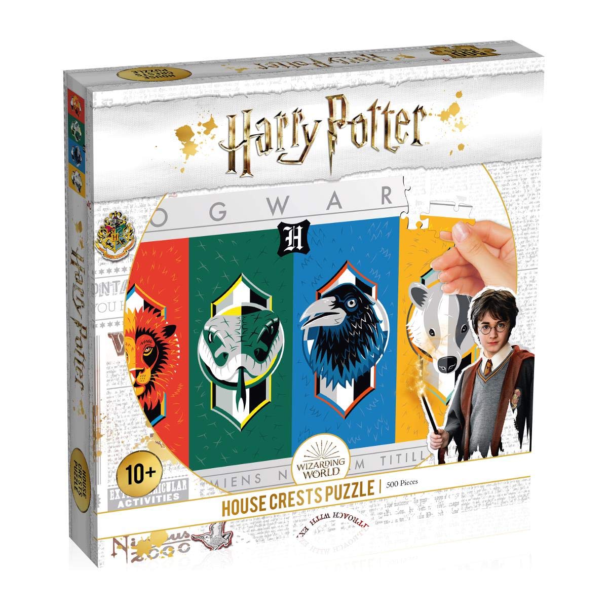 Winning Moves Harry Potter House Crests 500 piece Jigsaw Puzzle Game, piece together the four houses of Hogwarts fromGryffindor to Slytherin, gift and toy for ages 10 plus