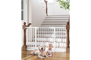 Cumbor 29.7-54.2" Wide Baby Gate for Stairs, Mom's Choice Awards Winner-Self Closing Dog Gate Indoor for Doorways, No Drilling Pressure Mounted Pet Gates for Kids, Easy Walk Through Safety Gate, White