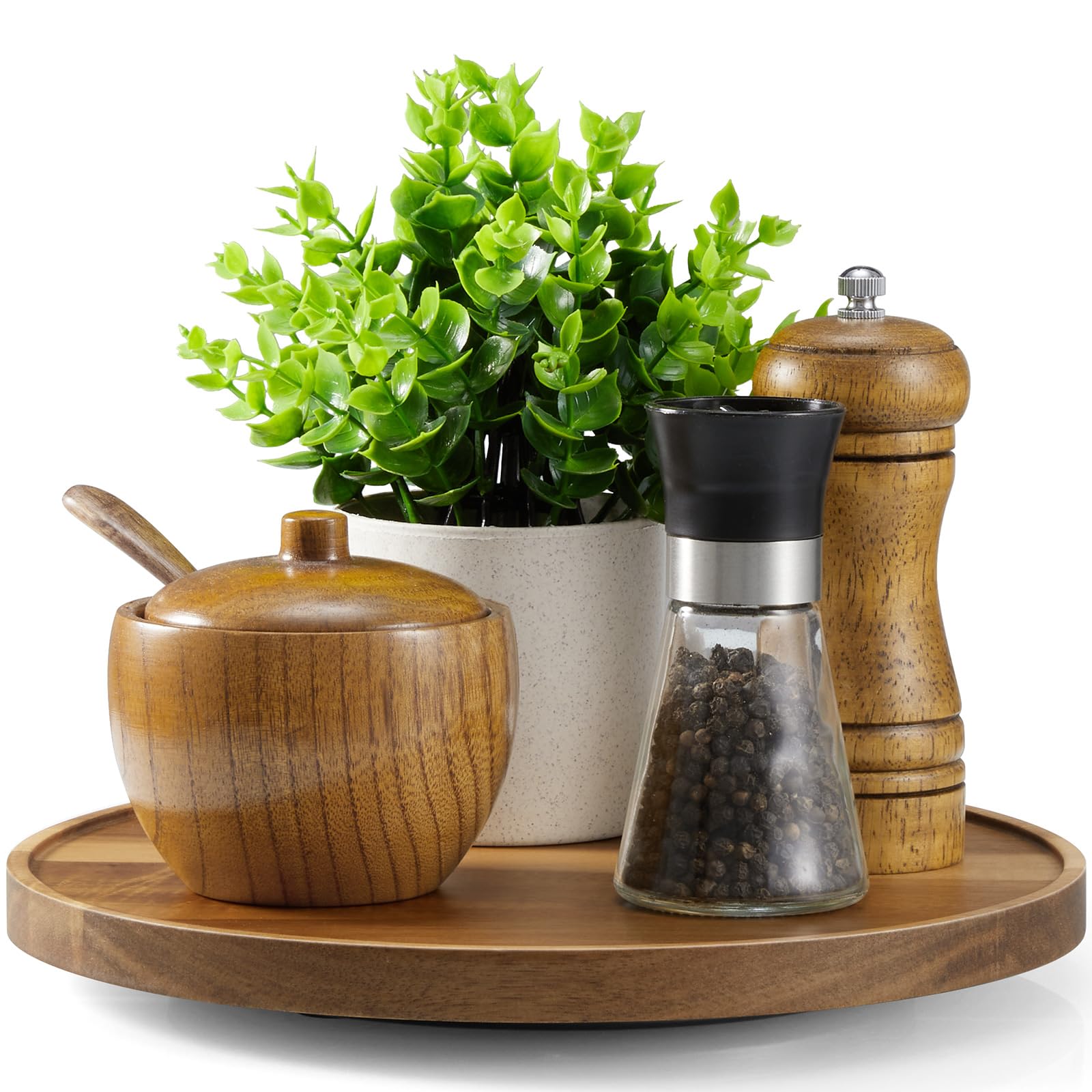 Photo 1 of 10” Acacia Wood Lazy Susan Turntable Organizer for Cabinet - Round Wooden Lazy Susan Organization and Storage for Pantry Table Kitchen Countertop Cupboard Coffee Bar Farmhouse Decor