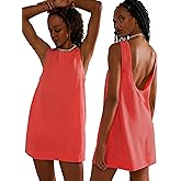 VIUTIL Womens Summer Linen Mini Dress Boat Neck Low Back Sleeveless Tank Dresses with Pockets 2026 Vacation Outfits