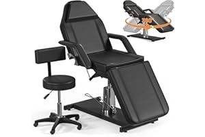 DeerDean Hydraulic Tattoo Chair Bed with Stool for Client Facial Massage Table with Adjustable Height and Angle for Esthetician Beauty Spa Salon Massage Equipment, Weight Capacity 500lbs