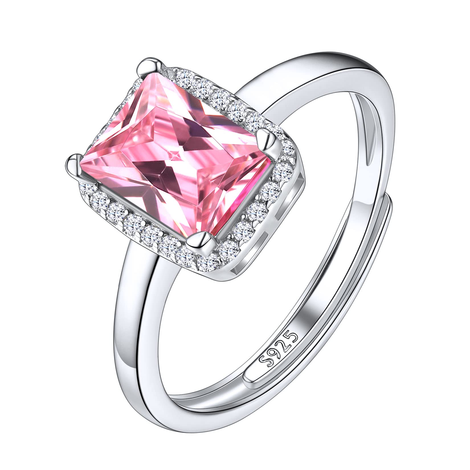 Suplight Sterling Silver Engagement Rings for Women Pink October Birthstone Ring Adjustable