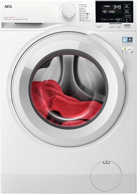 LFR7184N2V, Lavadora de Carga Frontal 8 Kg, 1400 rpm, Libre Instalación, Función Vapor, Lavado Rápido, Cajón Universal, Motor Inverter, Display LCD/LED, Serie 7000, Blanca, Clase A