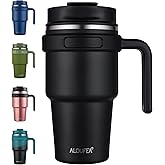 ALOUFEA 20 oz Insulated Coffee Mug Tumbler with Handle, Stainless Steel Travel Mug Tumbler with Lid and Straw,Double Wall Vacuum Leak Proof Ice Coffee Thermal Cup, Black