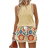 RoseSeek Women’s 2 Piece Beach Vacation Clothes Floral Tank Top and Shorts Set Tropical Summer Outfits
