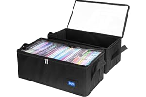BOATISLE DVD Case Holder with Handles and Clear Lid, 2-Pack Black – DVD Storage Box with Label Slots, Portable Organizer for Media Collection and Efficient Storage