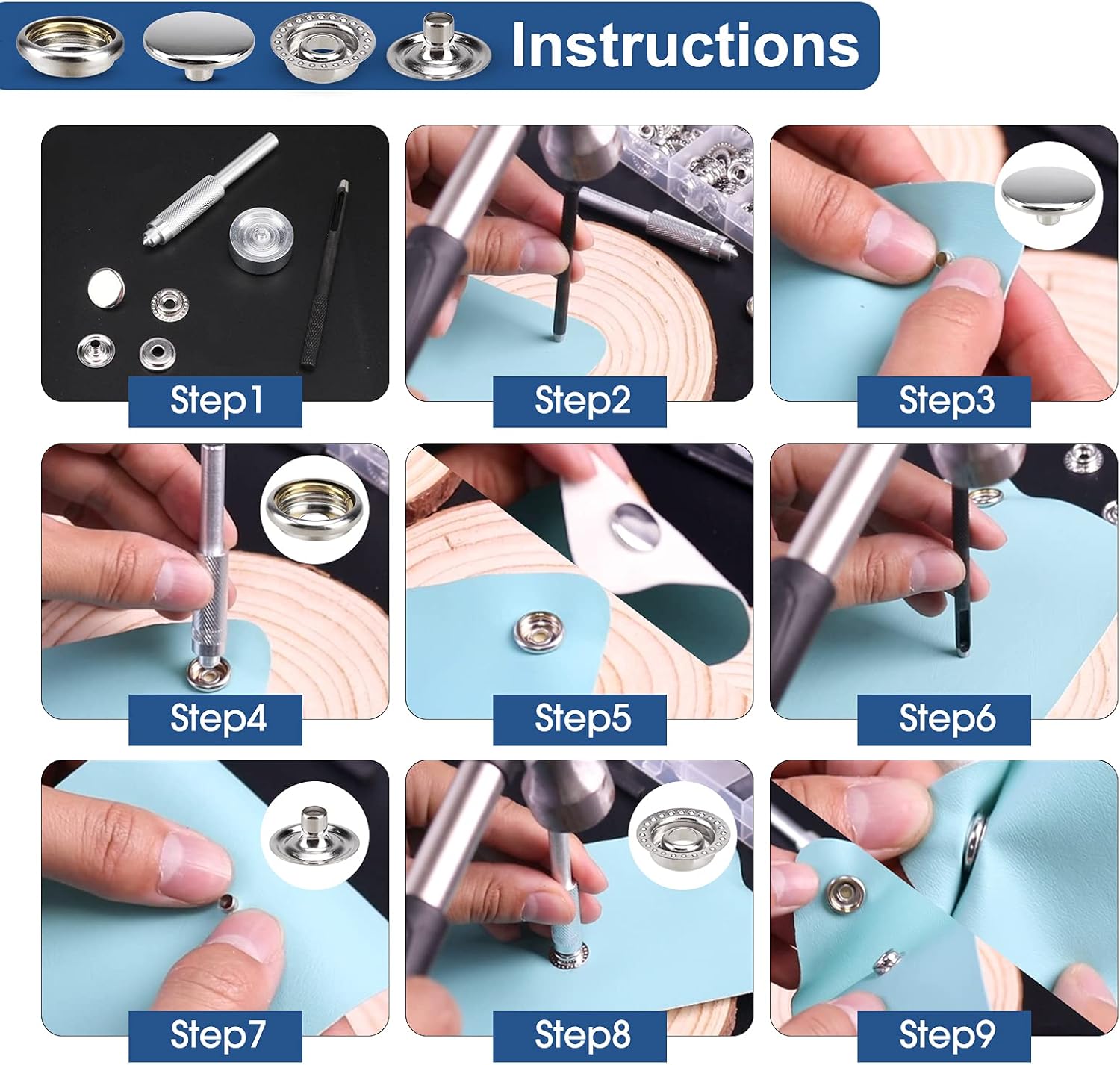 323 Piece Canvas Snap Kit, Meifuly Marine Grade Stainless Steel (Caps, Sockets, Screws, Fabric Base Components) for DIY Cover, Canvas Snap Kit with Material Hole Punch and Setting Tools