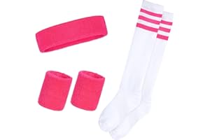 Haakong Sweatbands Set Sports Headband and Wristbands Sweatbands Striped Sweatband Set for Men and Women