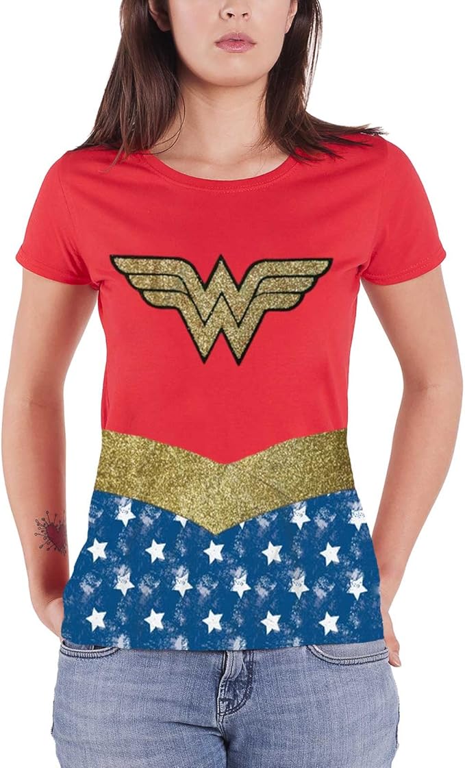 Wonder Woman T Shirt DC Comics Glitter W Logo officiel Femme nouveau