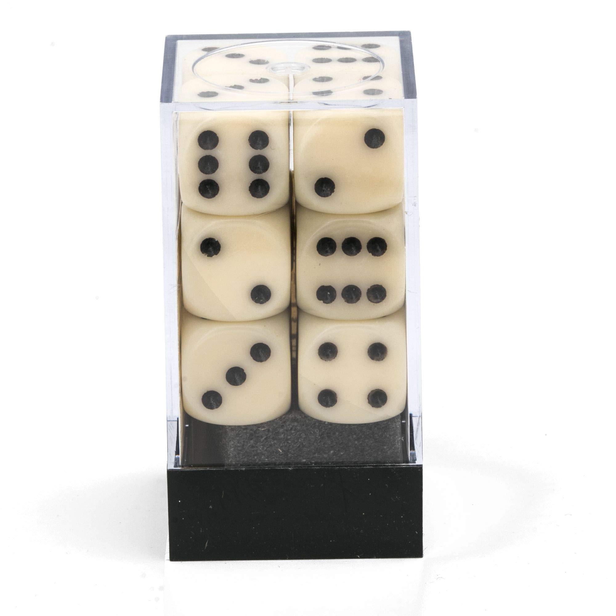 Chessex 25600 Opaque 16mm d6 Dice Block, Ivory and Black