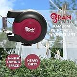 Ram 30m Retractable Clothes Line Wall Mounted Heavy Duty Burgundy view 2