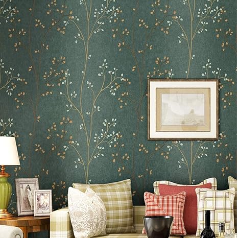 Amazon Com Zhaorll Vintage Dark Green Non Woven Wallpaper