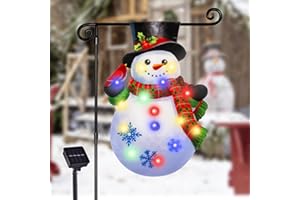 FLAGMESAGE Lighted Christmas Garden Flag for Outside,8 Modes Led Snowman Yard Flags 12x18 Double Sided, Winter Outdoor Decorations for Home Porch