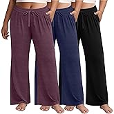 Huukeay 3 Pack Women's Plus Size Pants Wide Leg Yoga Pants Baggy Lounge Sweatpants with Pockets Drawstring High Waist Jogger