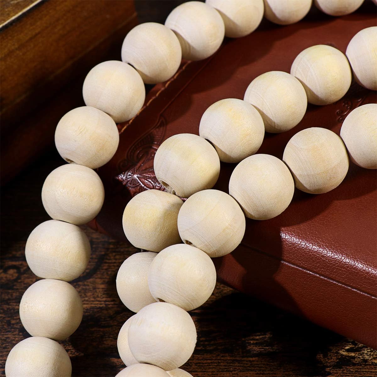 LIOOBO Wood Bead Garland Farmhouse Rustic Country Beads Holiday Decoration Wall Hanging Prayer Beads: Home & Kitchen