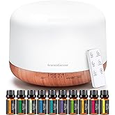 InnoGear Aromatherapy Diffuser & 10 Essential Oils Set, 500ml Essential Oil Diffuser with Remote Control Ultrasonic Cool Mist Scent Humidifier Vaporizer Auto-Off Timer for Room Office Home, Yellow