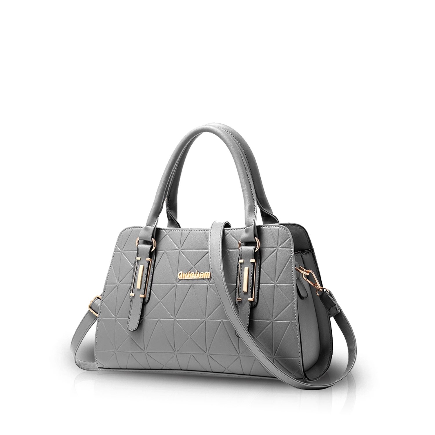 NICOLE&DORIS Women Top-Handle Crossbody Messenger Purse Satche PU Leather Handbag, Gray, M