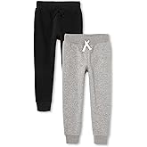 The Children's Place Boys Active Fleece Jogger Pants, Black/Heather Gray 2 Pack, Medium