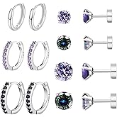 Surgical Stainless Steel Earrings for Sensitive Ears Flat Back Stud Earrings Hoop Earrings Set for Women Hypoallergenic Cubic Zirconia Earrings Tiny CZ Nap Studs for Cartilage