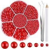 NACHLYNN 6480 Pcs Flat Back Pearl 7 Sizes Red Half Round Beads for Crafts Embellishment - Peach Flatback Pearls for Shoes, Clothes, Bags DIY Making