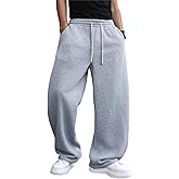 Men’s Baggy Sweatpants Wide-Leg with Elastic Drawstring Waist, Casual Lounge Joggers with Deep Pockets Cozy Fleece
