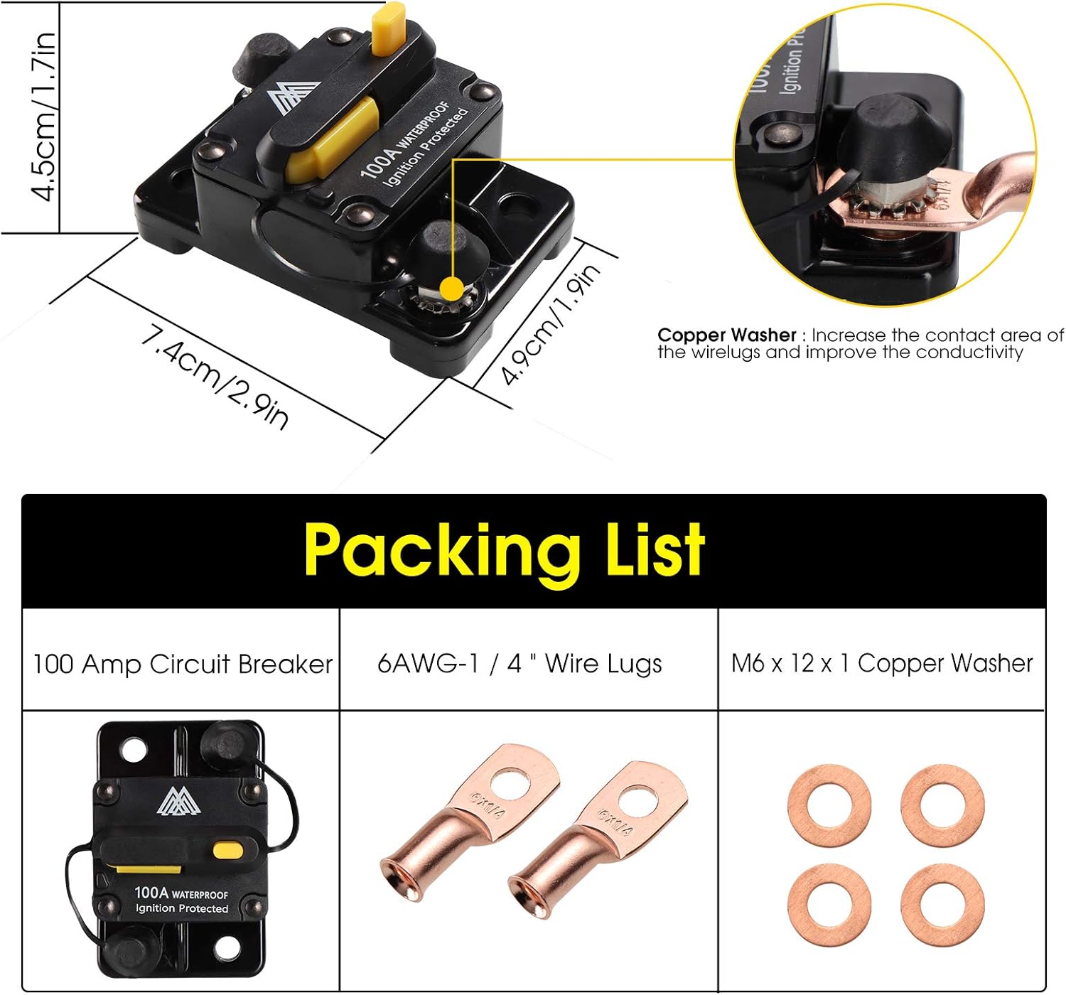 M1A2 Circuit Breaker 100A Waterproof Fuse Inline Holder Resettable Fuse Manual Reset 12V-48V DC for Car Stereo Audio RV Home Marine Boat Truck Trolling Motors: Automotive