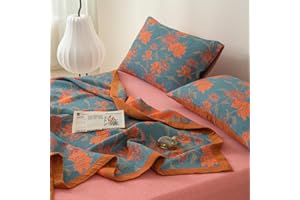 Purefair 100% Cotton Muslin Pillow Shams Set of 2 Jacquard Floral Flowers Bloosom Pillow Covers, Soft 3 Layers Gauzy Reversible Pillow Protectors, 20"x30"
