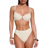 SUUKSESS Women High Waisted Underwire Bikini Set Cheeky High Cut 2 Piece Swimsuit