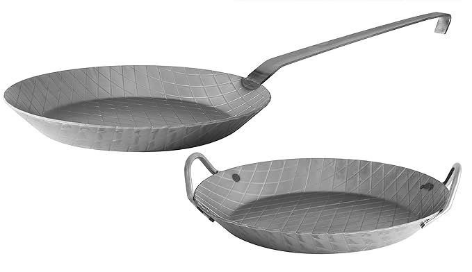 Kopf Pfannen Set Iron aus Schmiedeeisen, 2-teilig mit Bratpfanne und Servierpfanne, Durchmesser je 28 cm, geeignet für Indukt
