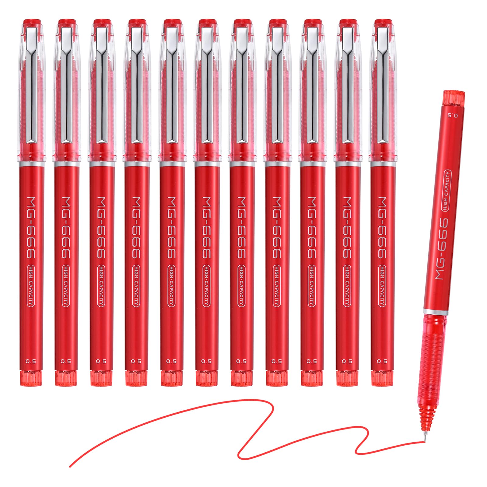 M&G Gel Pen Medium Point 0.5mm, 12 Pack Quick Dry Smooth Red Gel Ink Rollerball Pen for Home Office Writing Note Taking Journaling Business, Style 1