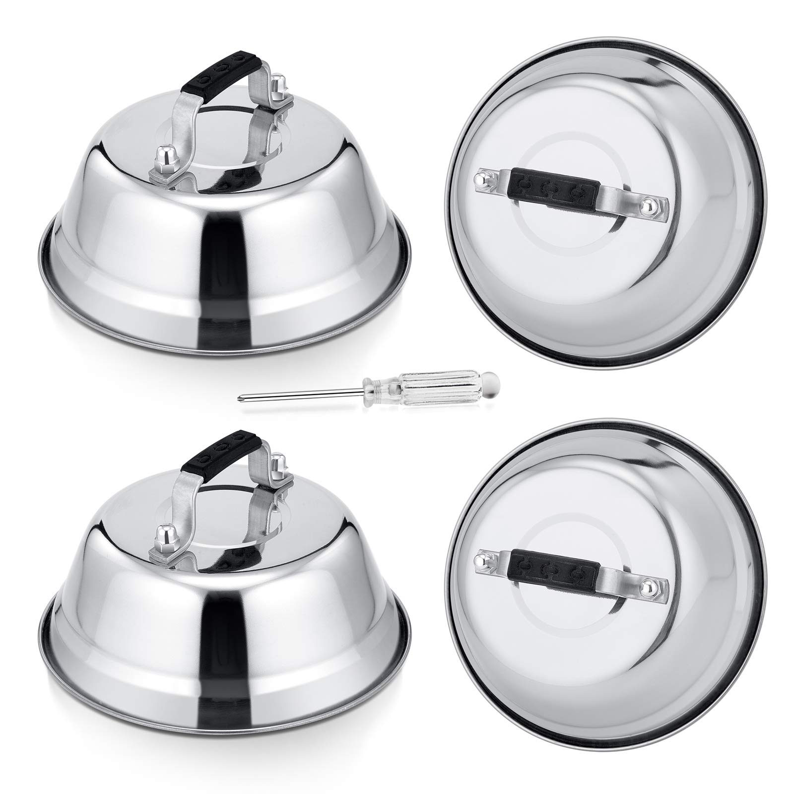 Leonyo Set Di 3 Cupole In Acciaio Inox Per Sciogliere Formaggio - Coperture Per Piastra Da Griglia 16,5 Cm, Con Manico Termico, Lavabili In Lavastoviglie - 2