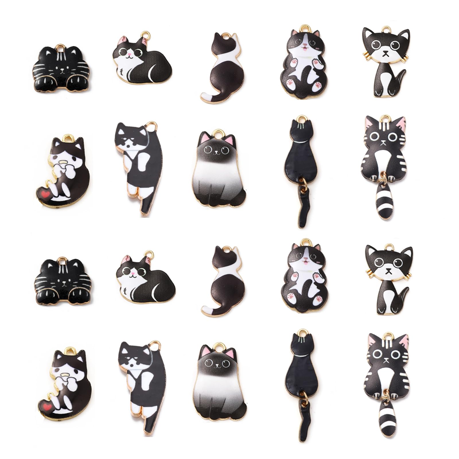 Stiesy 20Pcs 10 Styles Black Cat Charms Enamel Pet Kitten Pendant Charm Cute Animal Dangle Charms for Jewellery Making DIY Bracelet Crafting