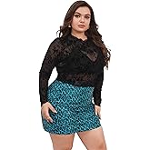 Floerns Women's Plus Size Floral Print Mock Neck Sheer Mesh Tee Shirts Top