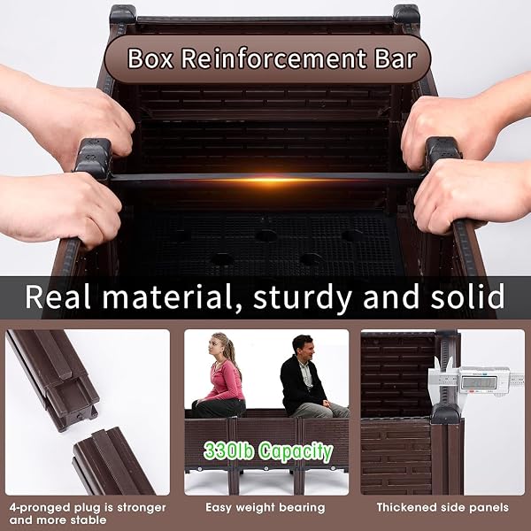 47X15X19IN RAISED GARDEN BEDS OUTDOOR, POLYPROPYLENE ELEVATED PLANTER BOXES OUTDOOR FOR VEGETABLES, FLOWERS, HERBS, GARDEN BOX WITH DRAIN OUTLET, HEAT AND FROST RESISTANCE PLANTERS, 300LB CAPACITY
